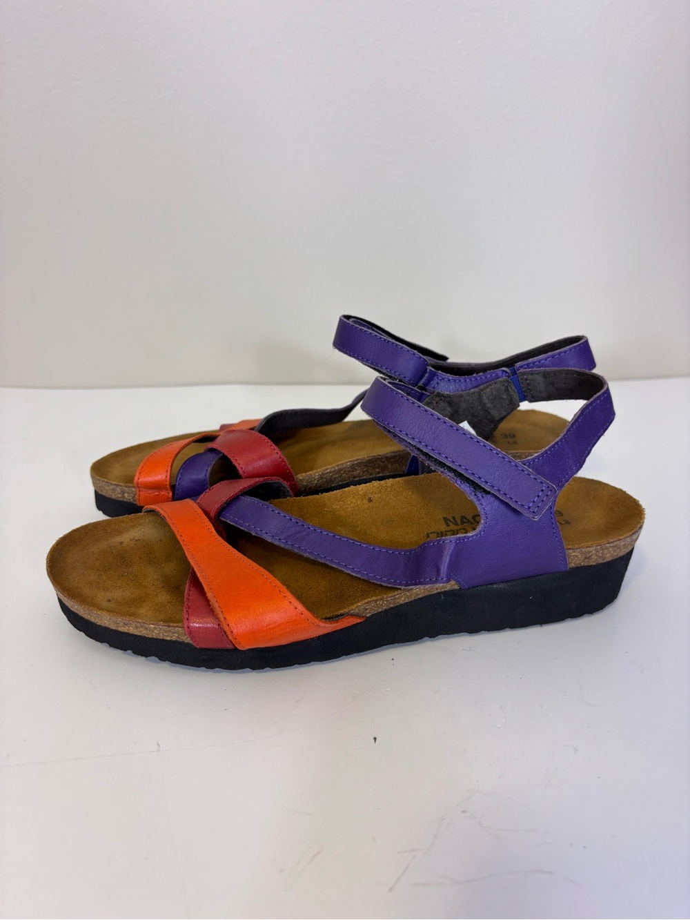 Naot Women's Purple and Orange Strappy Leather Sandals 39 = 8-8.5